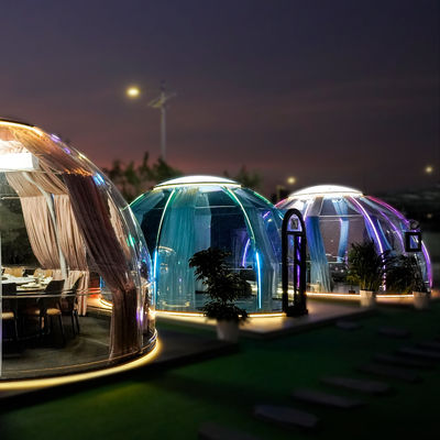 Hôtel en plein air de bonne qualité Resort PC loisirs rond Glamping écran solaire Double tente de maison dôme